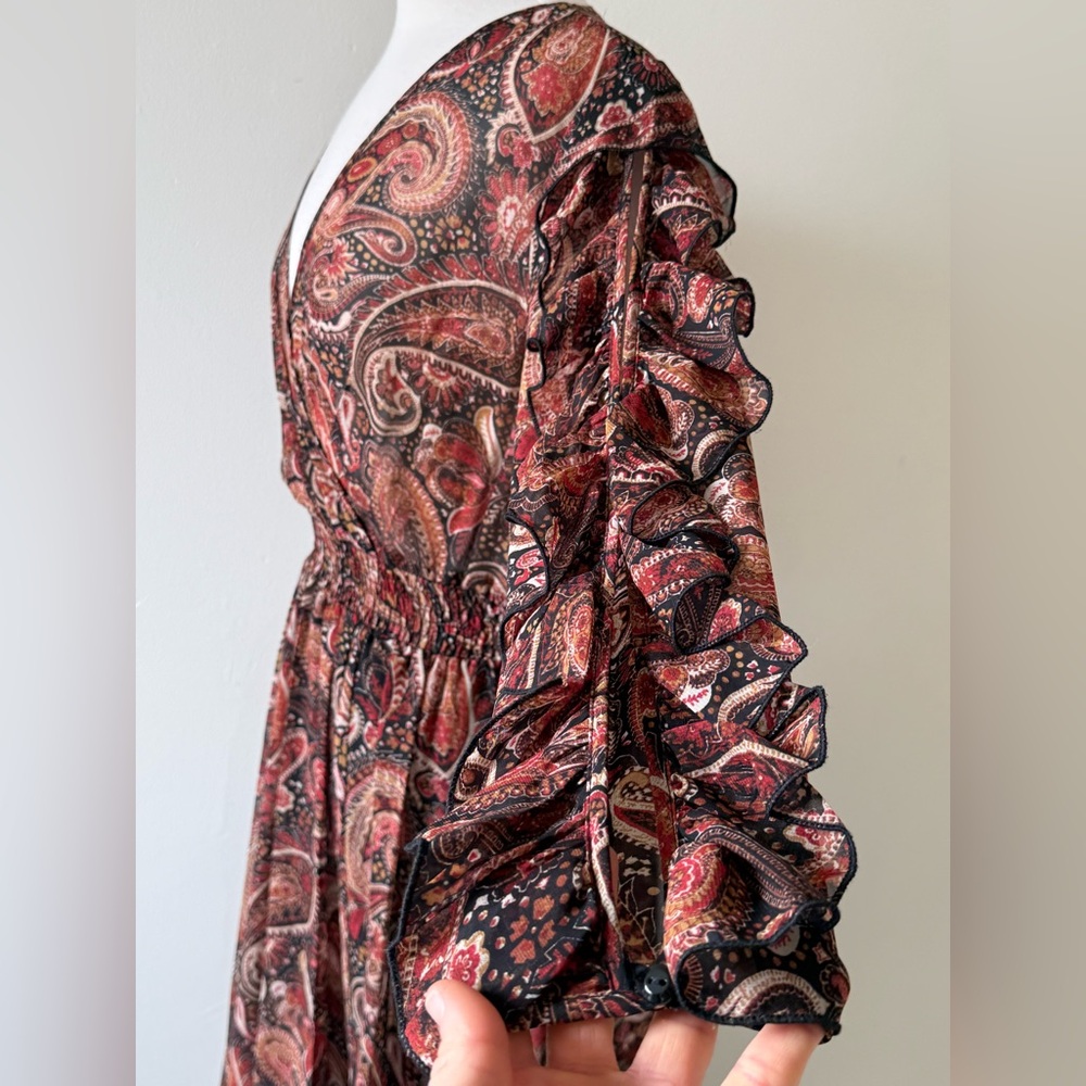 Beautiful Kate + Lily paisley midi dress in rich burgundy, rust, and black tones - Picture 7 of 13